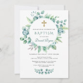 Charm Eucalyptus Greenery Wreath Cross Boy Baptism Kaart (Voorkant)