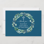 Charm Eucalyptus Wreath Boy Baptisme First Birthda Bedankkaart (Voorkant)