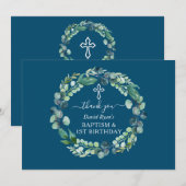 Charm Eucalyptus Wreath Boy Baptisme First Birthda Bedankkaart (Voorkant / Achterkant)