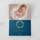 Charm Eucalyptus Wreath Gold Photo Boy Baptisme Bedankkaart (Binnen)