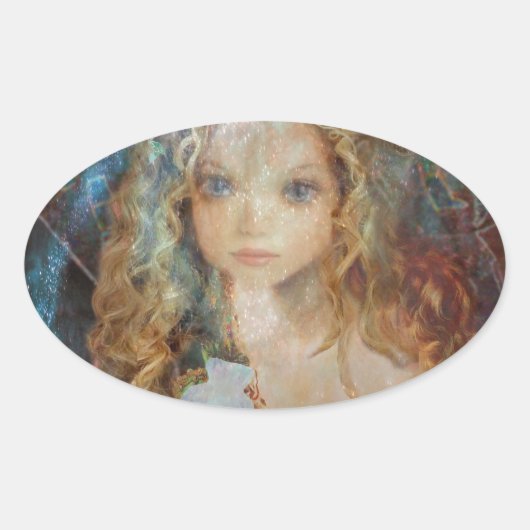 Charm - Fairy Angel met Fairy Dust Blessings Ovale Sticker (Voorkant)