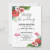Charm Flamingo Floral Wedding Evening Reception Kaart (Voorkant)