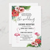 Charm Flamingo Floral Wedding Evening Reception Kaart (Voorkant / Achterkant)