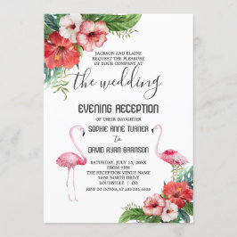 Charm Flamingo Floral Wedding Evening Reception Kaart