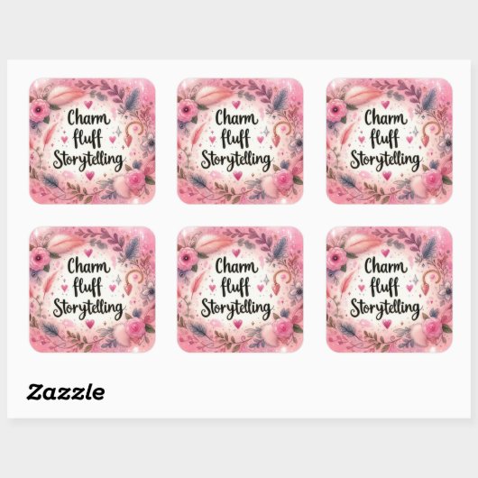 Charm Fluff Storytelling Schrijvers Pink Sparkle Vierkante Sticker (Vel)