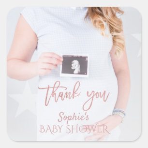 Charm Foto Baby Shower Roze Goud Bedankt Vierkante Sticker