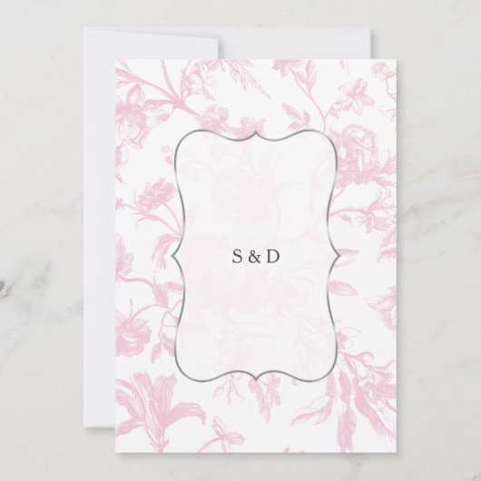 Charm  Frans Roze Toile Bloemen Huwelijk Kaart (Achterkant)