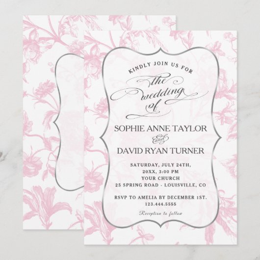 Charm  Frans Roze Toile Bloemen Huwelijk Kaart (Voorkant / Achterkant)