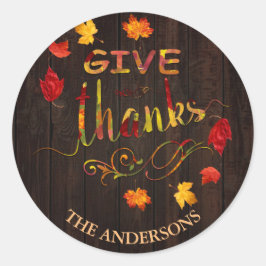 Charm Geef Dank Hout Thanksgiving Monogram Ronde Sticker