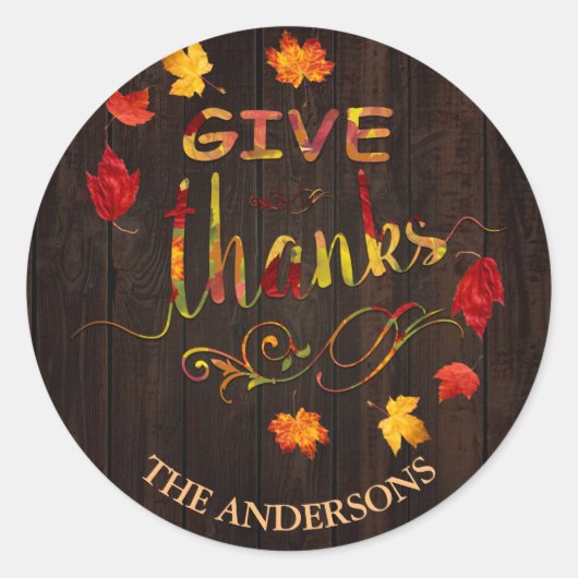 Charm Geeft Bedankt Thanksgiving Monogram hout Ronde Sticker (Voorkant)
