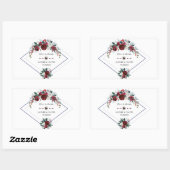 Charm Geometric Burgundy Floral Pine Navy Wedding Rechthoekige Sticker (Vel)