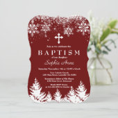 Charm Girl Winter Sneeuwvlokken Rood Glitter Doop Kaart (Staand voorkant)