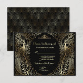 Charm Gold Art Deco Peacocks Wedding RSVP (Voorkant / Achterkant)