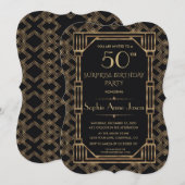 Charm Gold Black Great Gatsby 50th Birthday Party Kaart (Voorkant / Achterkant)