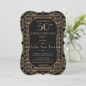 Charm Gold Black Great Gatsby 50th Birthday Party Kaart (Staand voorkant)