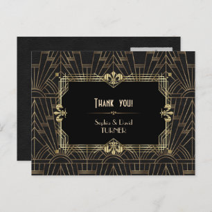 Charm Gold Black Great Gatsby Wedding Dank u Briefkaart