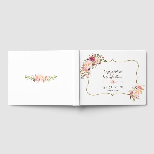 Charm Gold Blush Pink Floral Wedding Gastenboek (Volledig)