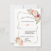 Charm Gold Blush Pink Floral Wedding RSVP Kaartje (Voorkant)