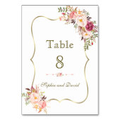 Charm Gold Blush Roze Bloemen Tafelnummer (Achterkant)