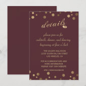 Charm Gold Confetti Bourgogne Wedding Details Kaart (Voorkant / Achterkant)