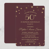 Charm Gold Confetti Burgundy 50ste Verjaardagsfees Kaart (Voorkant / Achterkant)