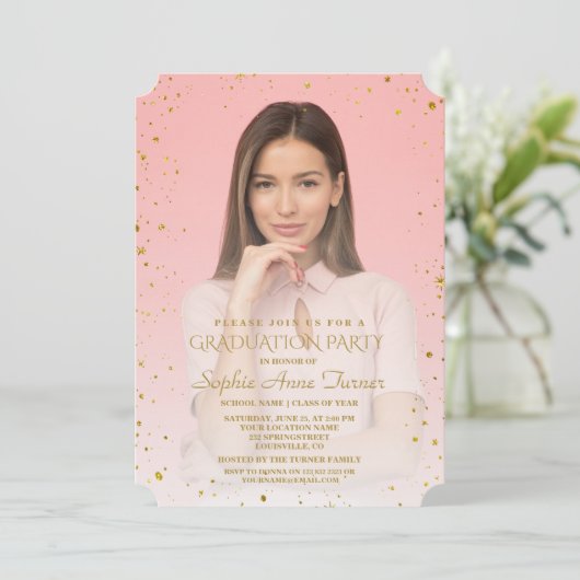 Charm Gold Glitter Confetti Foto Verjaardagsfeest Kaart (Staand voorkant)