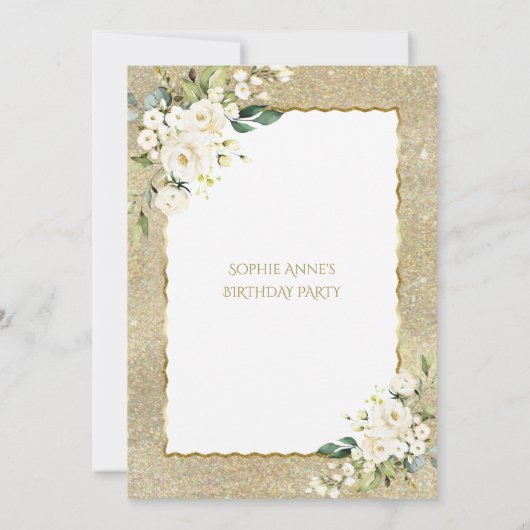 Charm Gold Glitter Witte Bloemen 70ste Verjaardag Kaart (Achterkant)