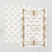 Charm Gold Great Gatsby Art Deco 20s Trouw-RSVP RSVP Kaartje (Voorkant / Achterkant)