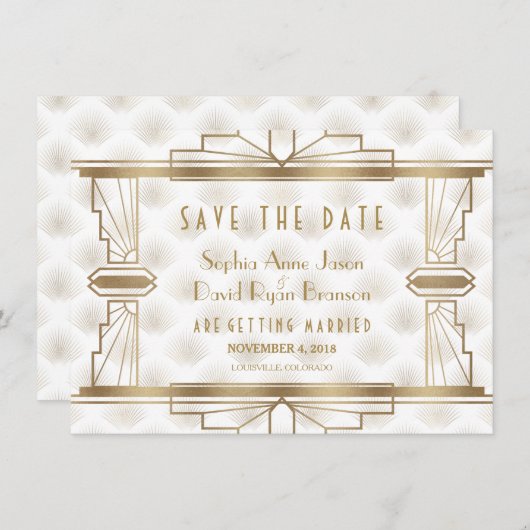 Charm Gold Great Gatsby Art Deco Save the Date (Voorkant / Achterkant)