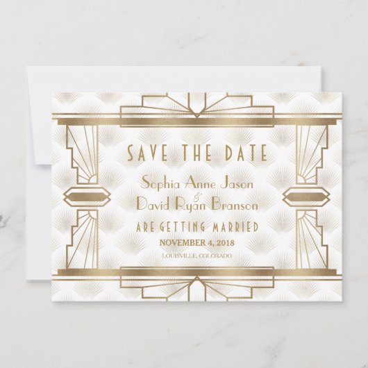 Charm Gold Great Gatsby Art Deco Save the Date (Voorkant)