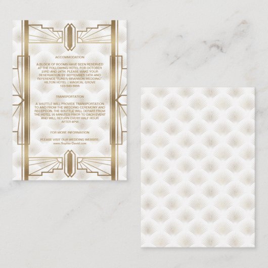 Charm Gold Great Gatsby Art Deco Wedding Details Informatiekaartje (Voorkant / Achterkant)