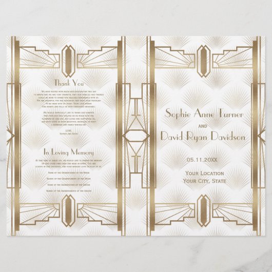 Charm Gold Great Gatsby Art Deco Wedding Program (Voorkant)