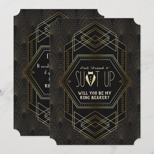 Charm Gold Great Gatsby Wedding Wees mijn ringdrag Kaart (Voorkant / Achterkant)