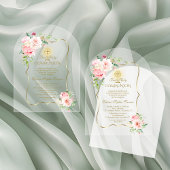 Charm Gold Lente Blush Bloemen Meisje Eerste Heili Acryl Uitnodigingen