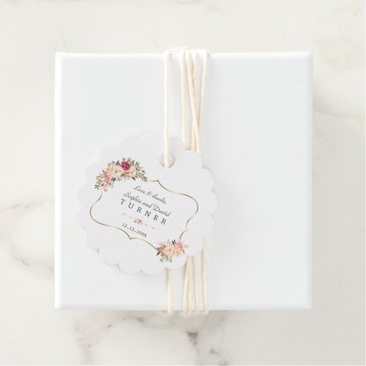 Charm Gold Lijst Blush Pink Floral Wedding Bedankjes Labels (In situ)