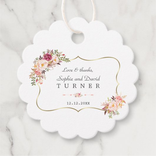 Charm Gold Lijst Blush Pink Floral Wedding Bedankjes Labels (Voorkant)