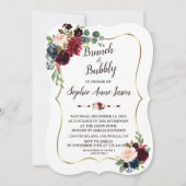 Charm Gold Merlot Navy Blauw Bloemig Bruidsfeest Kaart (Voorkant)