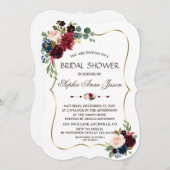 Charm Gold Merlot Navy Blauw Bloemig Bruidsfeest Kaart (Voorkant / Achterkant)