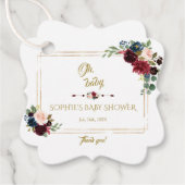 Charm Gold Merlot Navy Blue Floral Baby shower Bedankjes Labels (Voorkant)