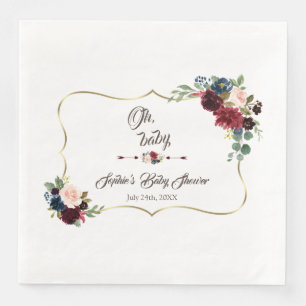 Charm Gold Merlot Navy Blue Floral Baby shower Servet