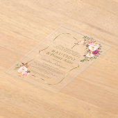 Charm Gold Pink Blush Bloemen 1e Verjaardag Doop Acryl Uitnodigingen (Laagn)