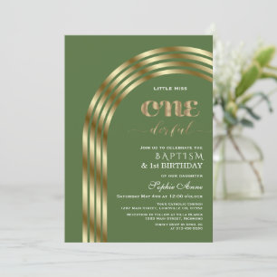 Charm Gold Sap Green Girl Eerste Verjaardag & Doop Kaart