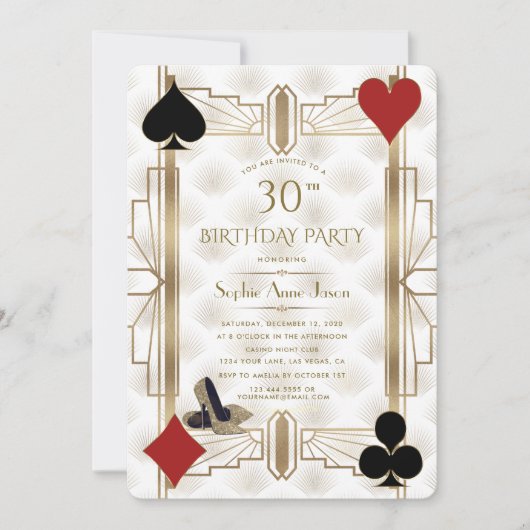 Charm Gold Vegas Casino Poker Vrouw 30ste Verjaard Kaart (Voorkant)