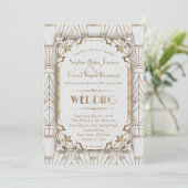 Charm Gold White Art Deco Great Gatsby Wedding Kaart (Staand voorkant)