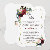 Charm Goud Merlot Navy Blauw Bloemig Baby Shower Kaart (Voorkant / Achterkant)