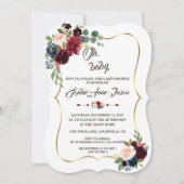Charm Goud Merlot Navy Blauw Bloemig Baby Shower Kaart (Voorkant)