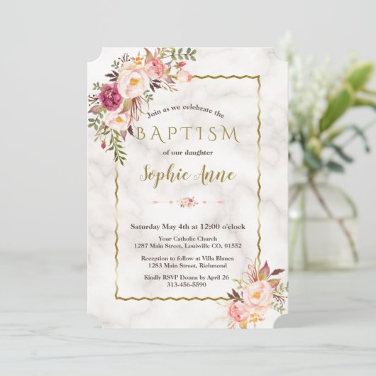 Charm Goud Waterverf Blush Roze Bloem Doop Kaart (Staand voorkant)