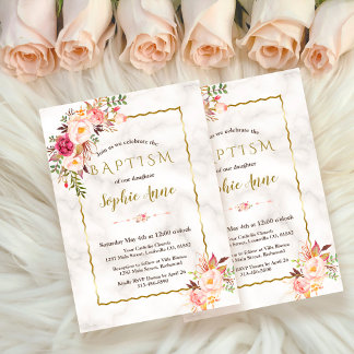 Charm Goud Waterverf Blush Roze Bloem Doop Kaart