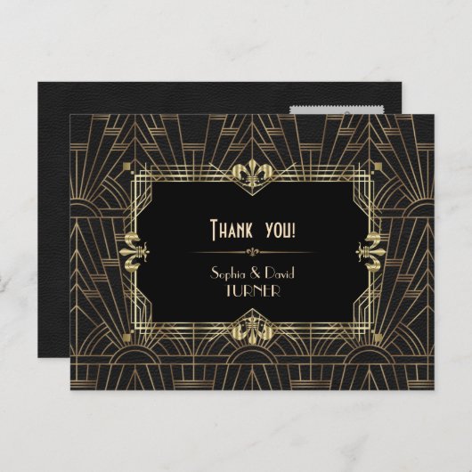 Charm Goud Zwart Great Gatsby Trouw Dank Je Briefkaart (Voorkant / Achterkant)