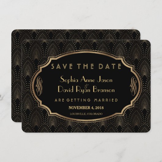 Charm Great Gatsby 20s Art Deco Save The Date (Voorkant / Achterkant)